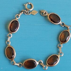 Sarah Coventry Gold Bracelet with Deep Brown Stones